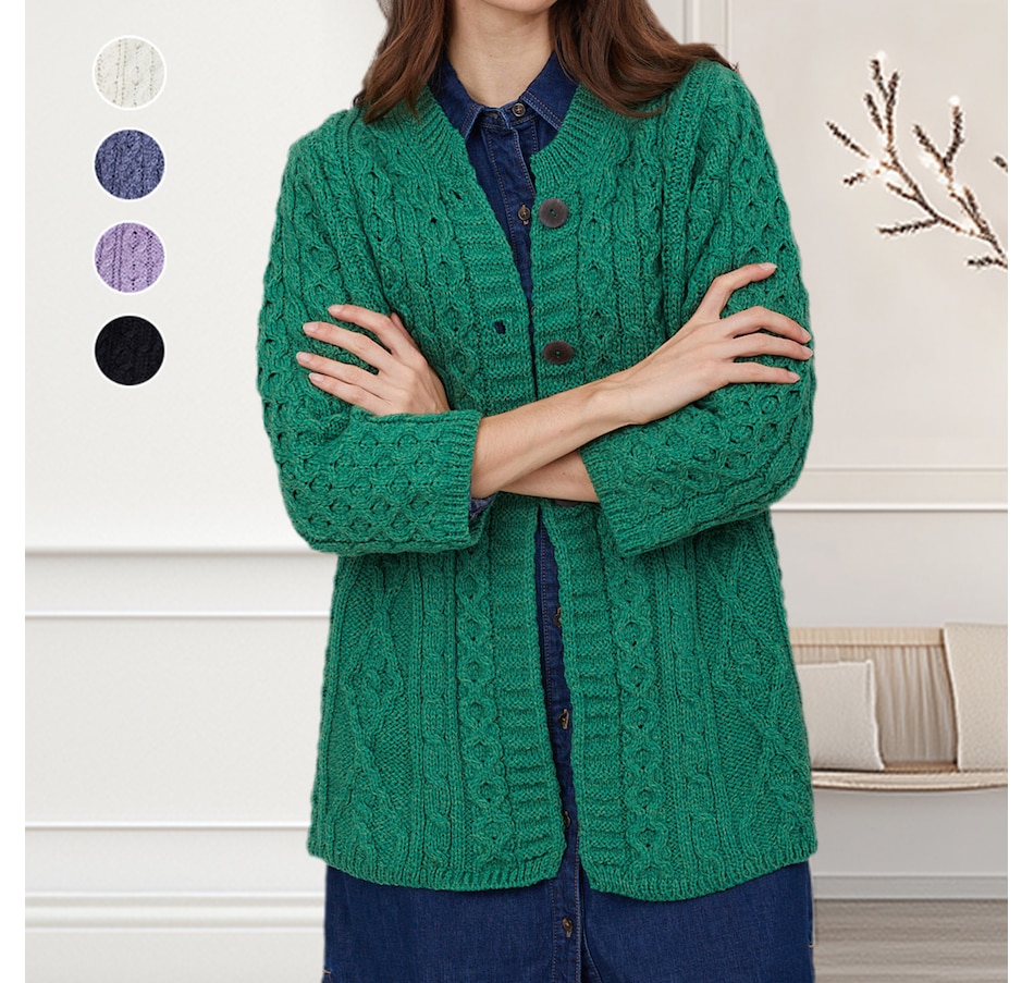 Image 101897_ALTMORE100.jpg, Product 101-897 / Price $159.99, Aran Woollen Mills A-Line Merino Diamond and Cable Cardigan from Aran Woollen Mills on TSC.ca's Fashion department
