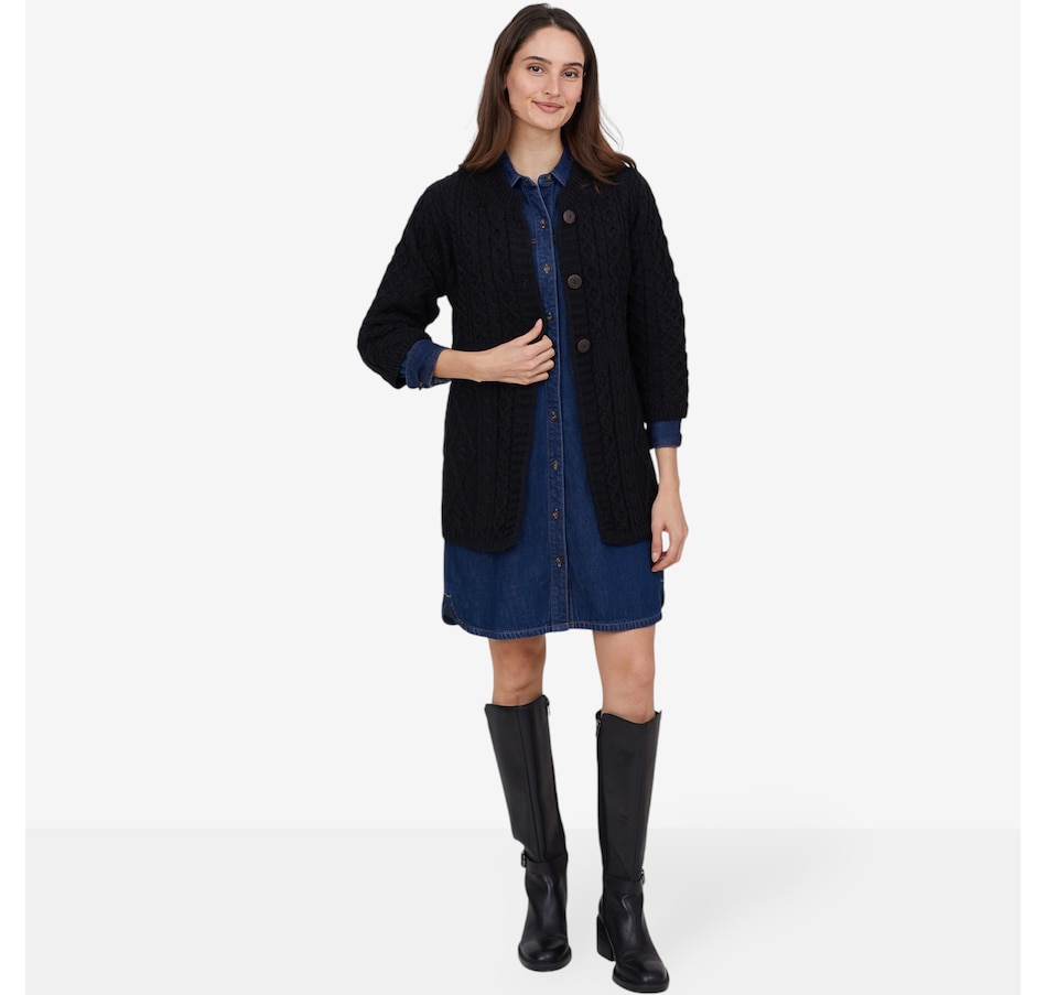 Image 101897_ALTMORE2.jpg, Product 101-897 / Price $159.99, Aran Woollen Mills A-Line Merino Diamond and Cable Cardigan from Aran Woollen Mills on TSC.ca's Fashion department