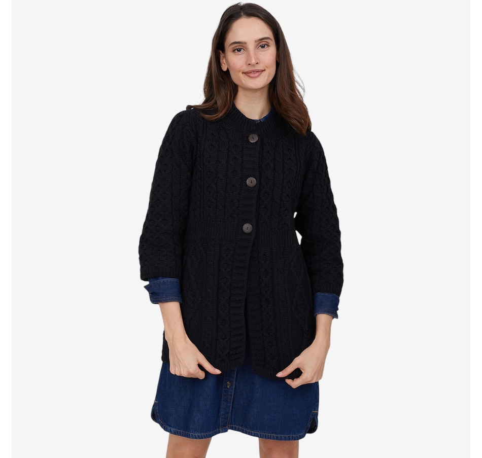 Image 101897_ALTMORE3.jpg, Product 101-897 / Price $159.99, Aran Woollen Mills A-Line Merino Diamond and Cable Cardigan from Aran Woollen Mills on TSC.ca's Fashion department
