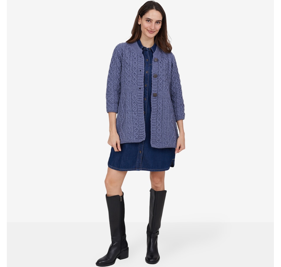Image 101897_ALTMORE4.jpg, Product 101-897 / Price $159.99, Aran Woollen Mills A-Line Merino Diamond and Cable Cardigan from Aran Woollen Mills on TSC.ca's Fashion department