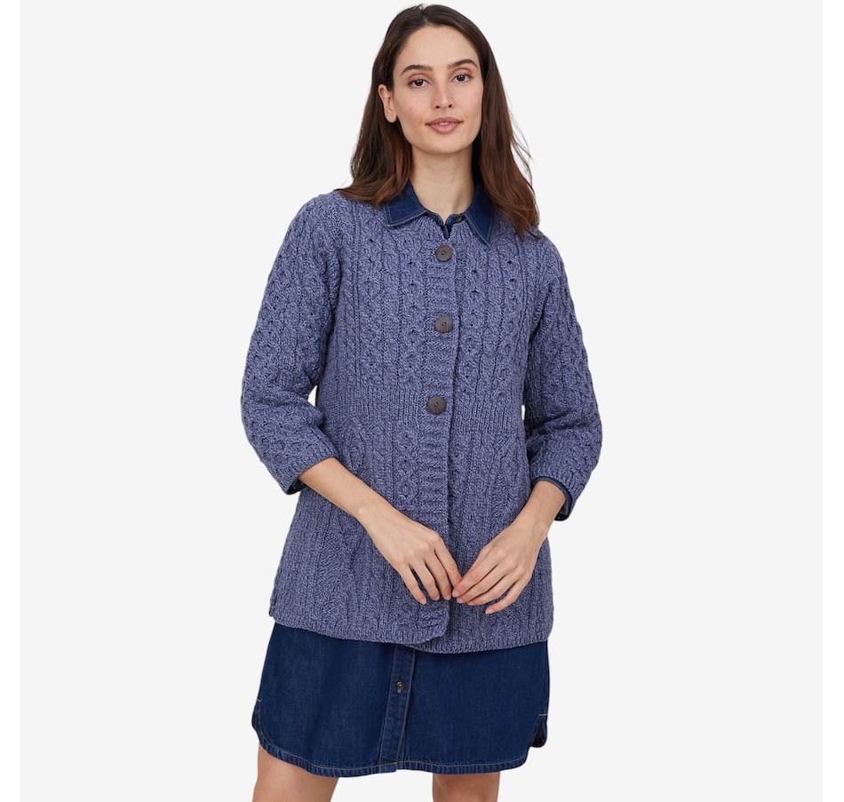 Image 101897_ALTMORE7.jpg, Product 101-897 / Price $159.99, Aran Woollen Mills A-Line Merino Diamond and Cable Cardigan from Aran Woollen Mills on TSC.ca's Fashion department
