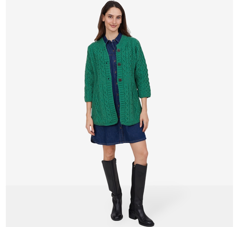 Image 101897_ALTMORE9.jpg, Product 101-897 / Price $159.99, Aran Woollen Mills A-Line Merino Diamond and Cable Cardigan from Aran Woollen Mills on TSC.ca's Fashion department