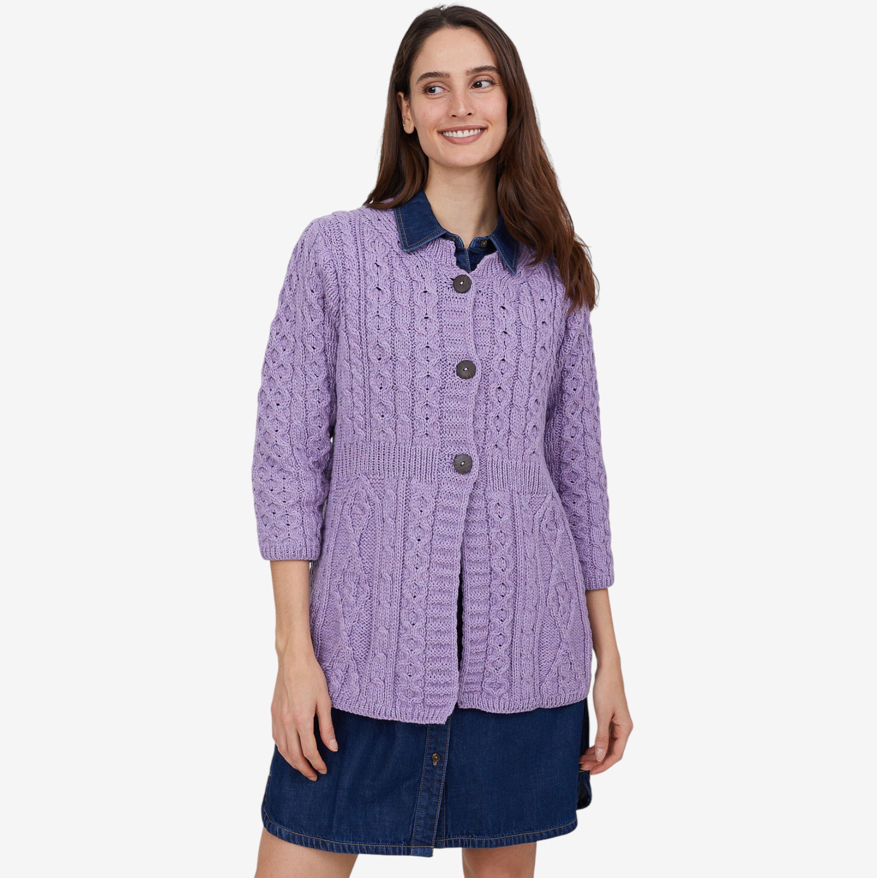 Aran Woollen Mills A-Line Merino Diamond and Cable Cardigan - TSC.ca