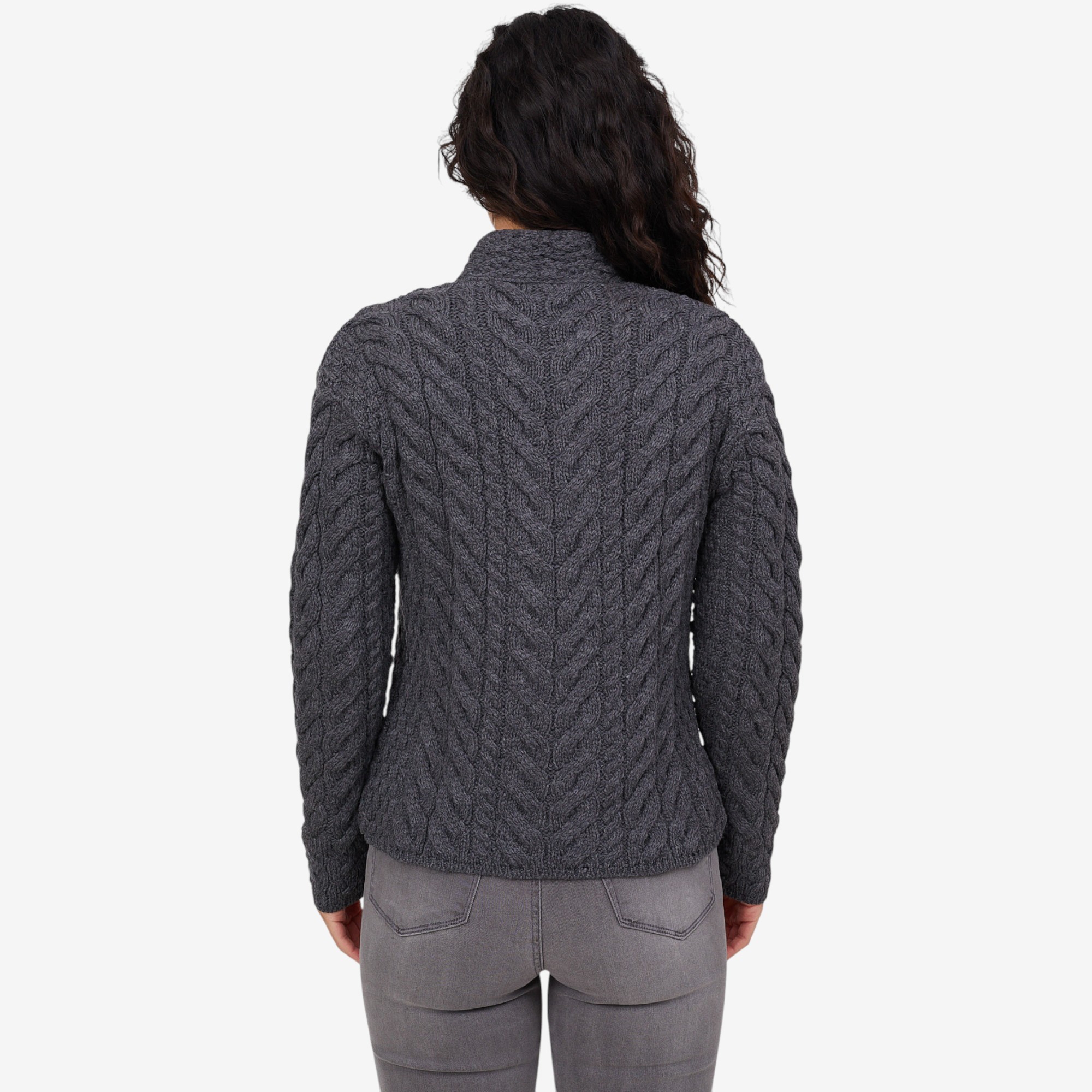 Aran Woollen Mills Asymmetrical Multi-Cable Cardigan with Buttons