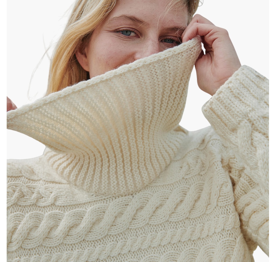 Image 101904_ALTMORE1.jpg, Product 101-904 / Price $149.99, Aran Woollen Mills Horizontal Cable Pattern Cowl Neck Sweater from Aran Woollen Mills on TSC.ca's Fashion department