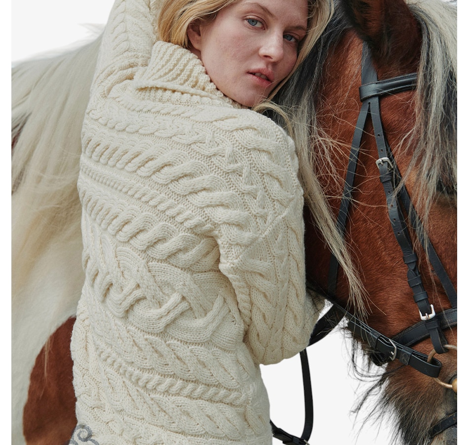 Image 101904_ALTMORE3.jpg, Product 101-904 / Price $149.99, Aran Woollen Mills Horizontal Cable Pattern Cowl Neck Sweater from Aran Woollen Mills on TSC.ca's Fashion department