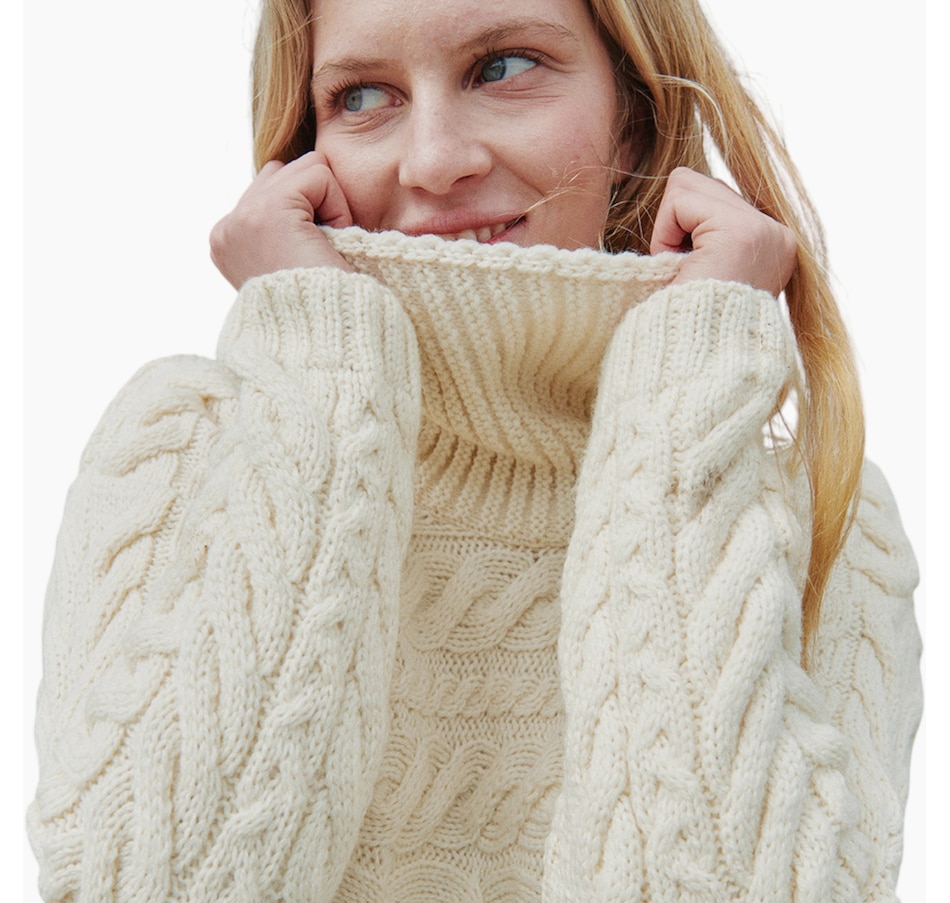 Image 101904_CLAAN.jpg, Product 101-904 / Price $149.99, Aran Woollen Mills Horizontal Cable Pattern Cowl Neck Sweater from Aran Woollen Mills on TSC.ca's Fashion department