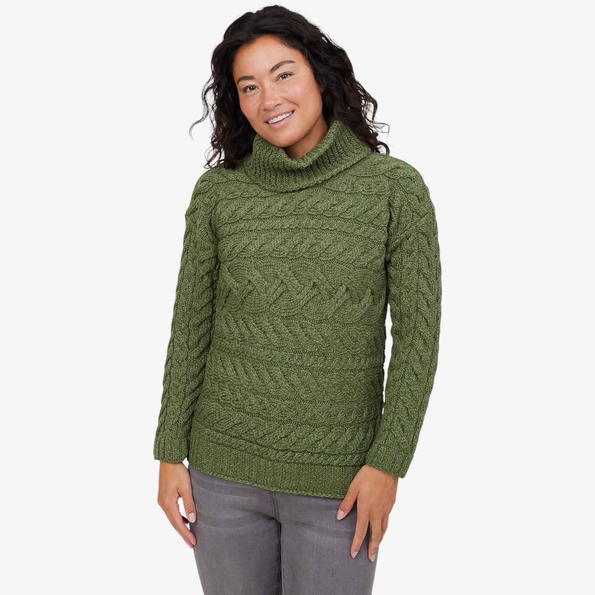 Aran Woollen Mills Horizontal Cable Pattern Cowl Neck Sweater - TSC.ca