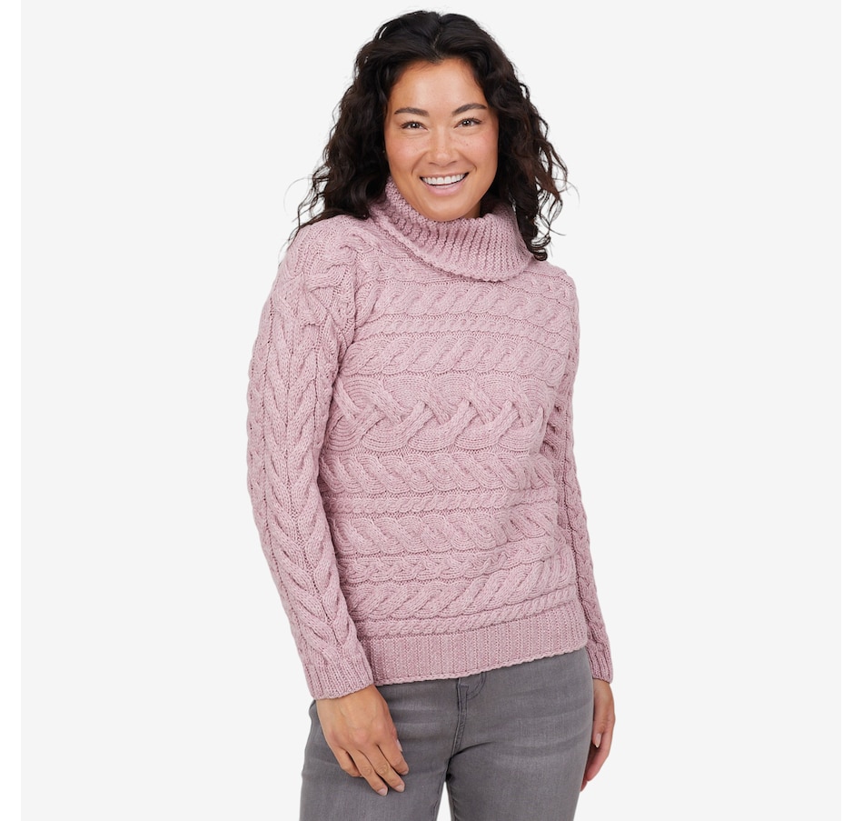 Image 101904_WNRSE.jpg, Product 101-904 / Price $149.99, Aran Woollen Mills Horizontal Cable Pattern Cowl Neck Sweater from Aran Woollen Mills on TSC.ca's Fashion department