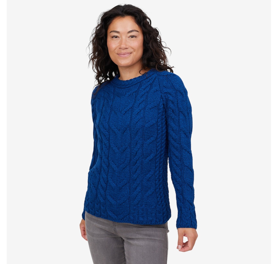 Image 101909_BLU.jpg, Product 101-909 / Price $149.99, Aran Woollen Mills Multi Cable Knit Raglan Sweater from Aran Woollen Mills on TSC.ca's Fashion department