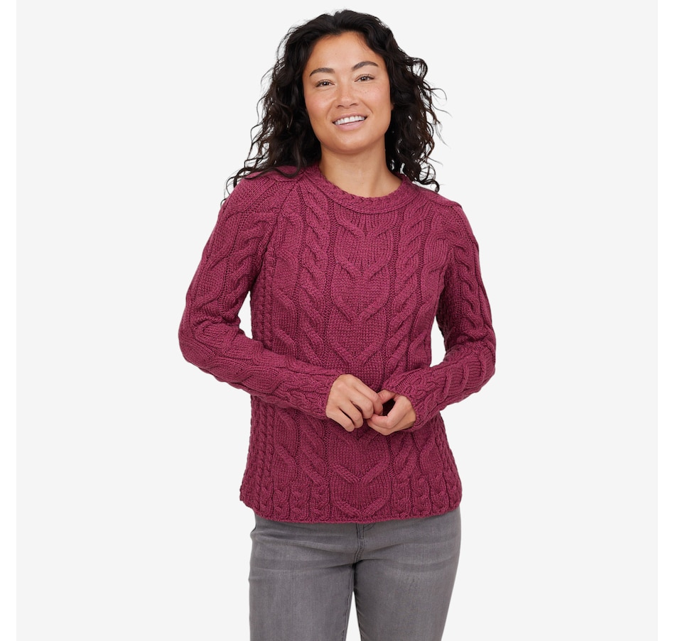 Image 101909_JAM.jpg, Product 101-909 / Price $149.99, Aran Woollen Mills Multi Cable Knit Raglan Sweater from Aran Woollen Mills on TSC.ca's Fashion department