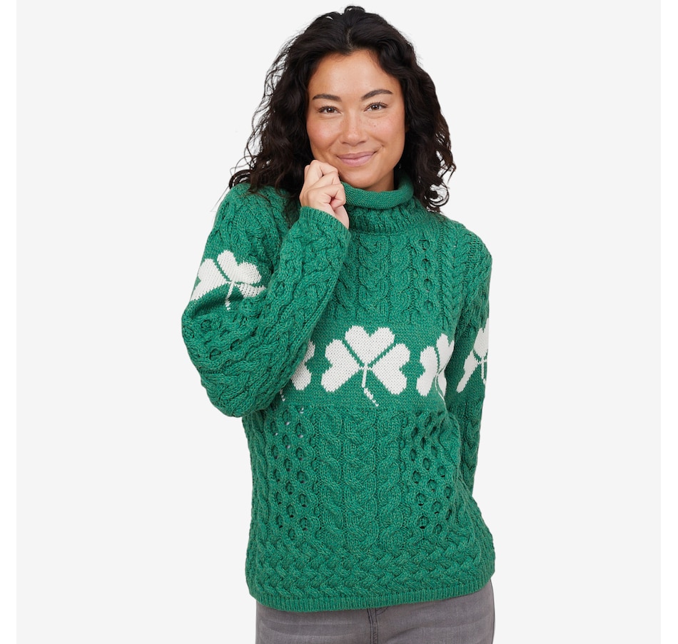Image 101910_CRGN.jpg, Product 101-910 / Price $134.99, Aran Woollen Mills Shamrock Sweater from Aran Woollen Mills on TSC.ca's Fashion department