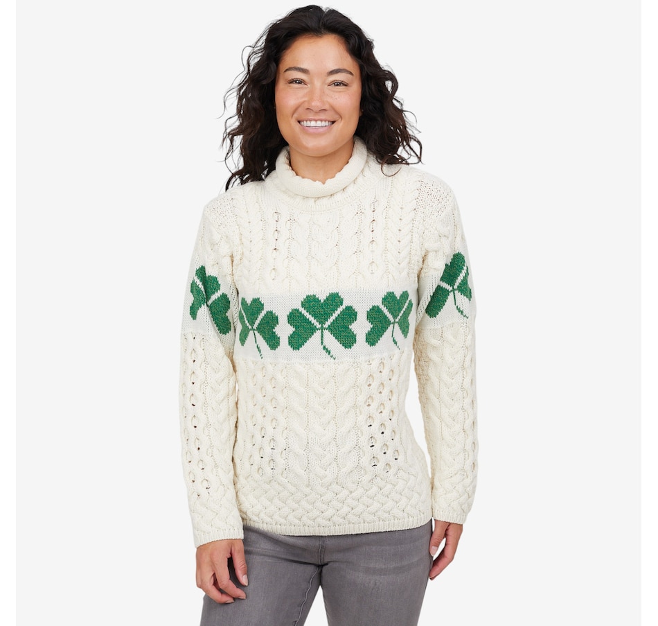 Image 101910_GRCRM.jpg, Product 101-910 / Price $134.99, Aran Woollen Mills Shamrock Sweater from Aran Woollen Mills on TSC.ca's Fashion department