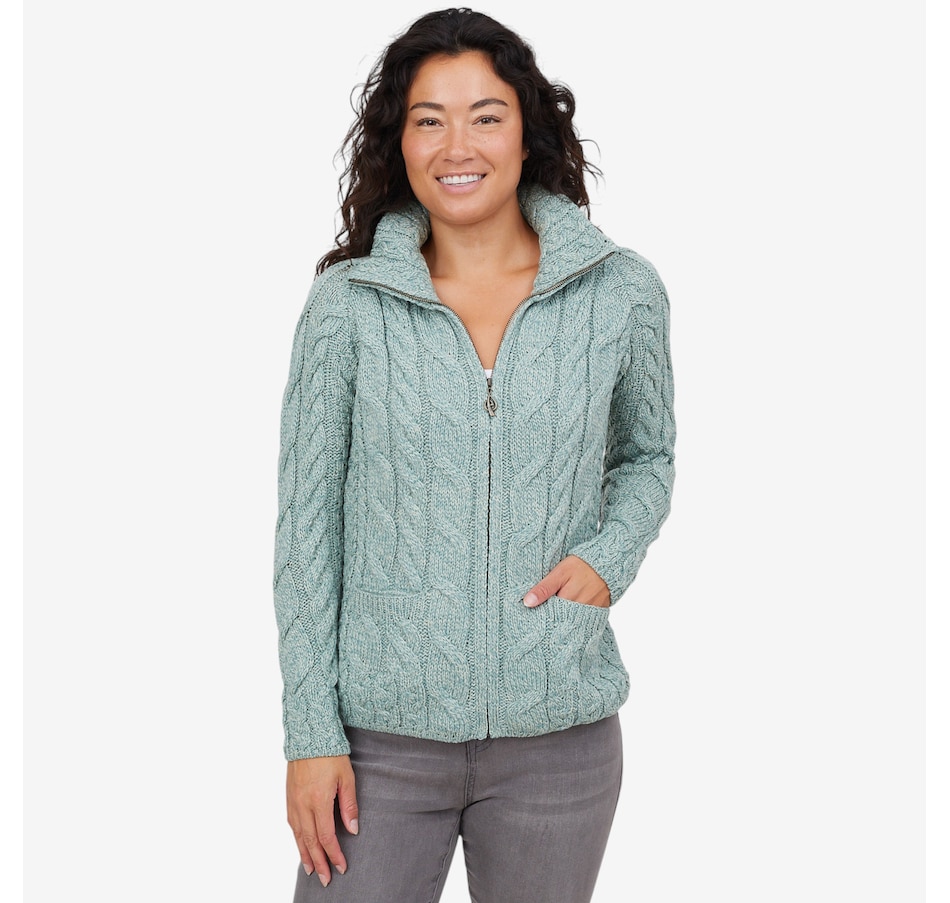 Image 101913_SFG.jpg, Product 101-913 / Price $149.99, Aran Woollen Mills Relaxed Aran Cardigan with Full Zip from Aran Woollen Mills on TSC.ca's Fashion department