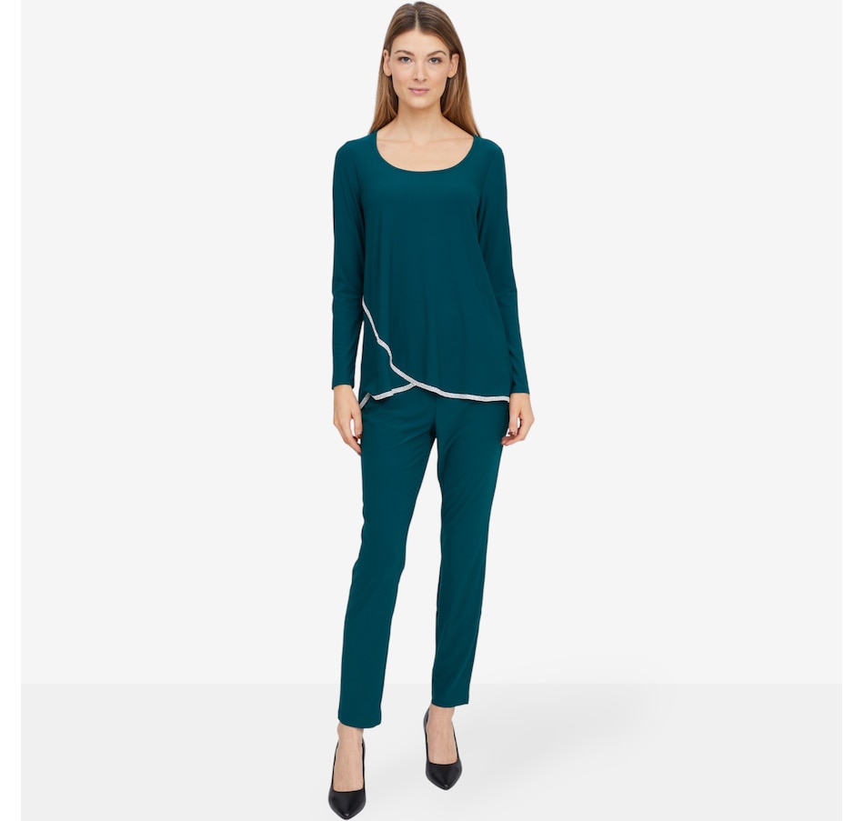 Image 101985_EMR.jpg, Product 101-985 / Price $99.99, Nina Leonard 2-Piece Tulip Hem Top and Slim Leg Pant from Nina Leonard on TSC.ca's Fashion department