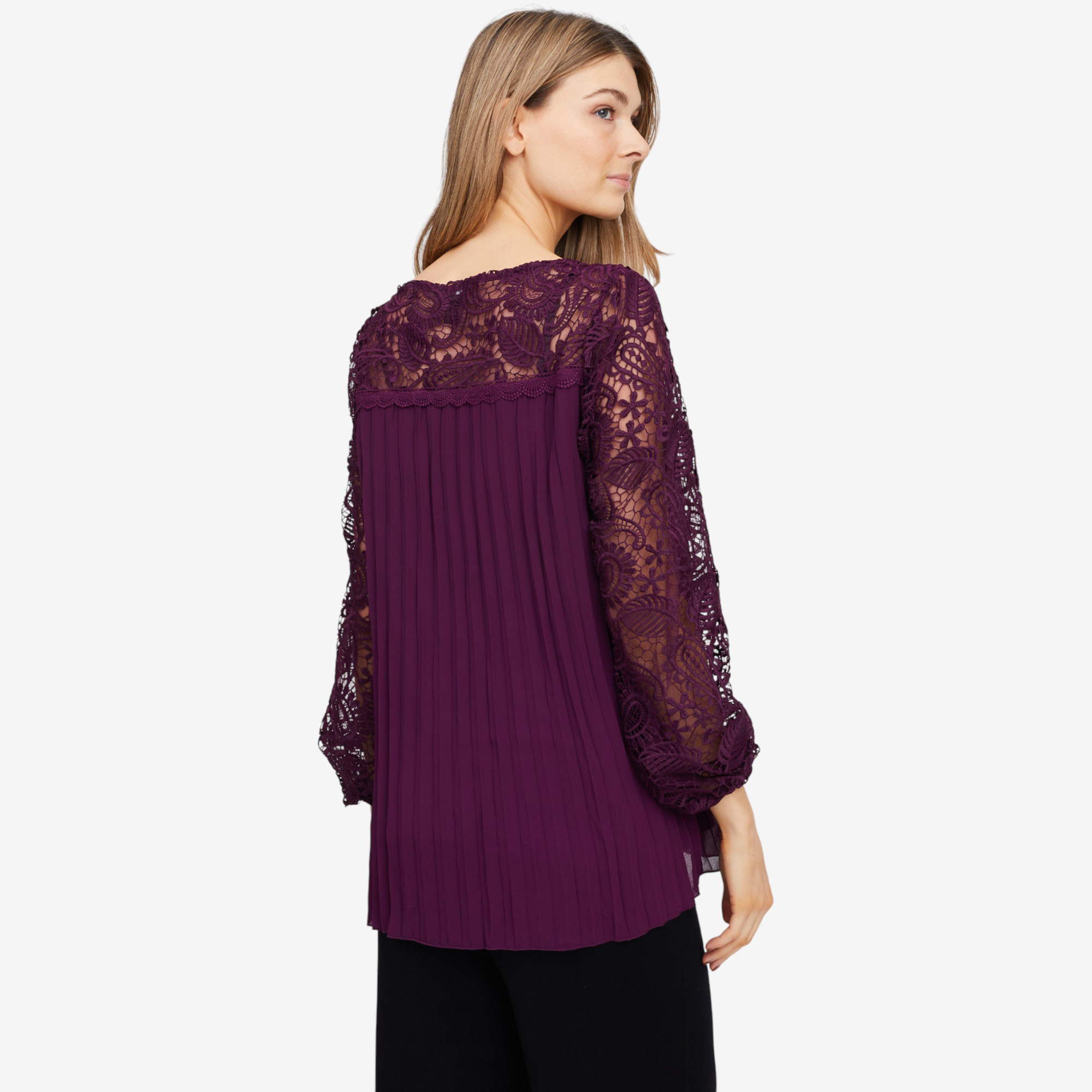 Nina Leonard Pleat Chiffon Lace Top - TSC.ca