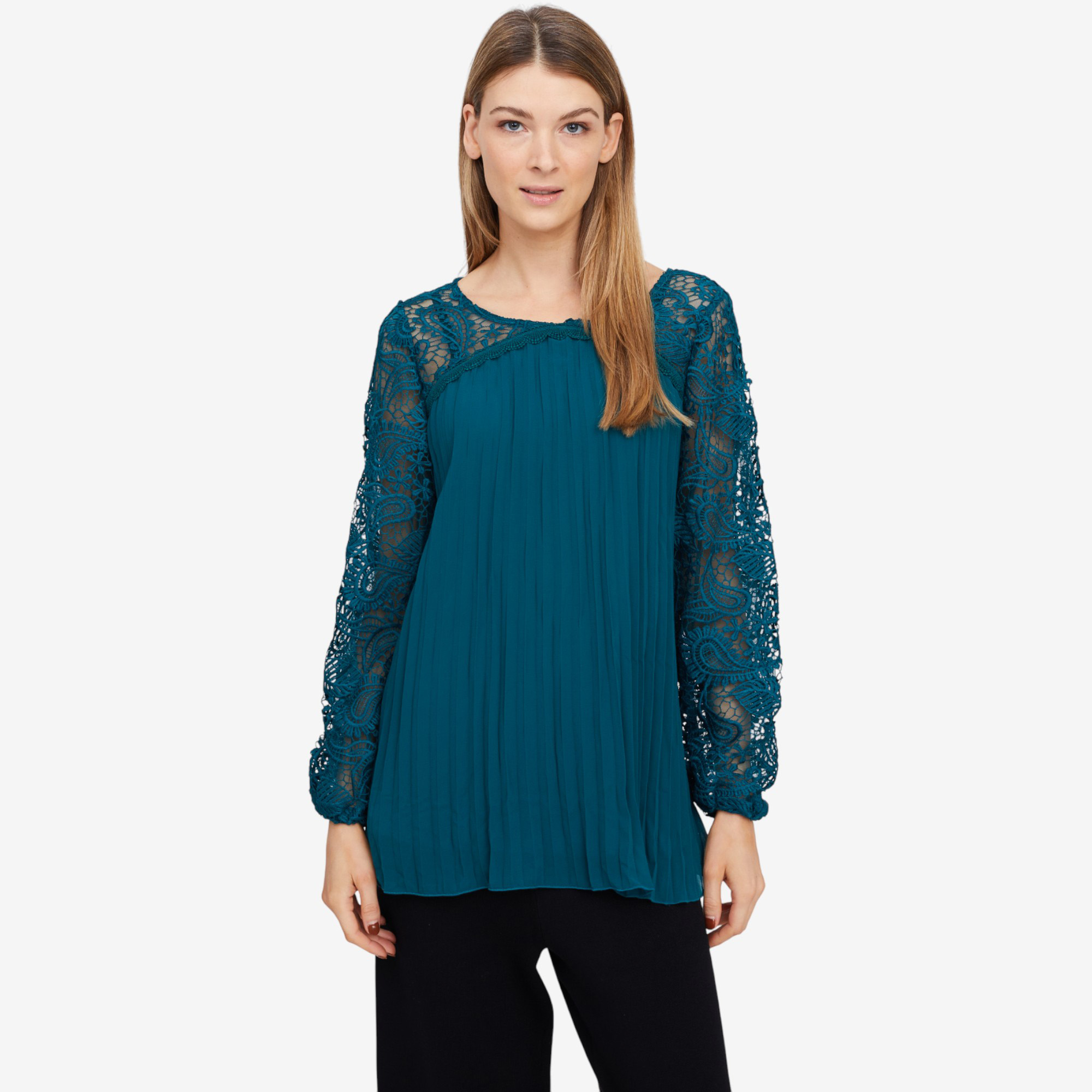 トップス andmary Paula lacey chiffon tops blue ANDMARY】Paula lacey chiffon tops