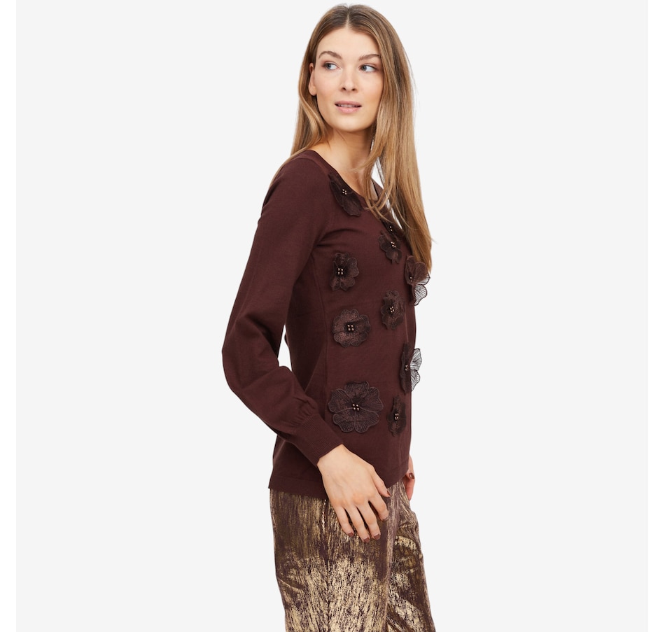Image 101993_ALTMORE1.jpg, Product 101-993 / Price $34.88, Nina Leonard Balloon Sleeve Sweater with 3D Floral Design from Nina Leonard on TSC.ca's Fashion department