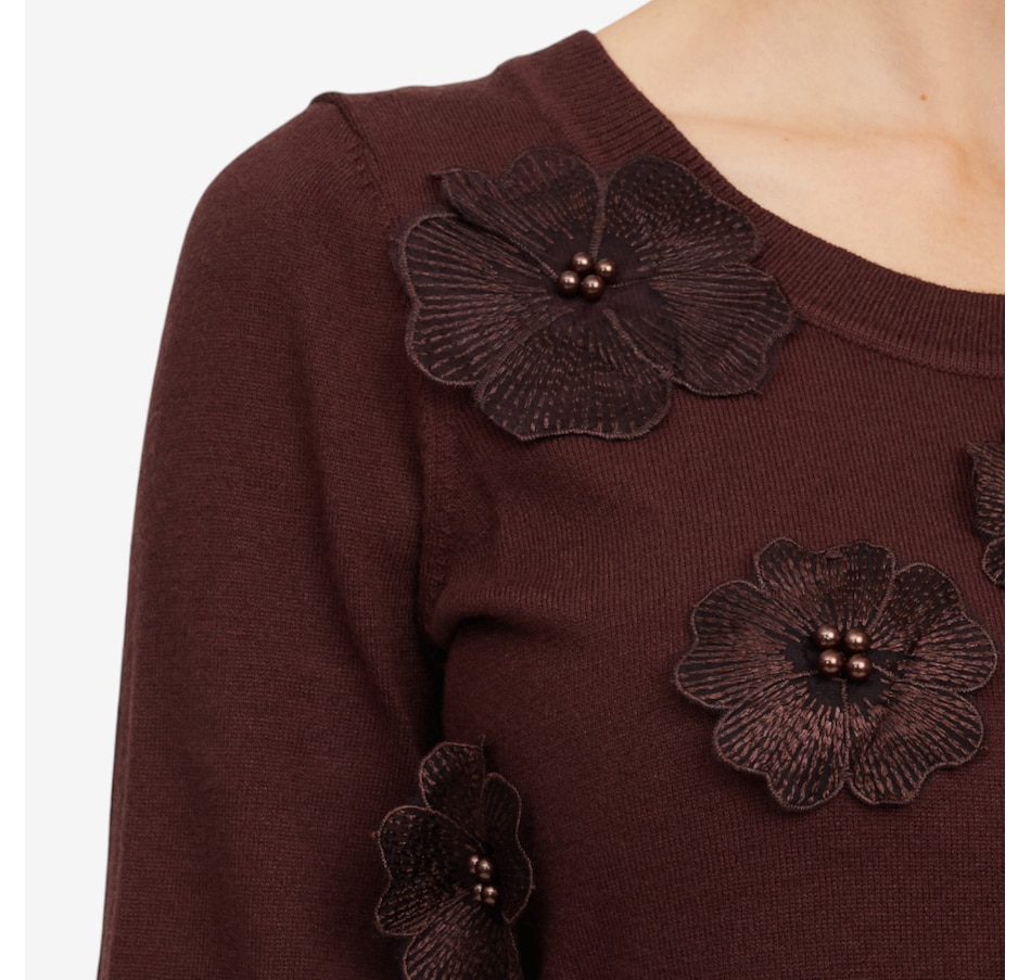 Image 101993_ALTMORE3.jpg, Product 101-993 / Price $34.88, Nina Leonard Balloon Sleeve Sweater with 3D Floral Design from Nina Leonard on TSC.ca's Fashion department