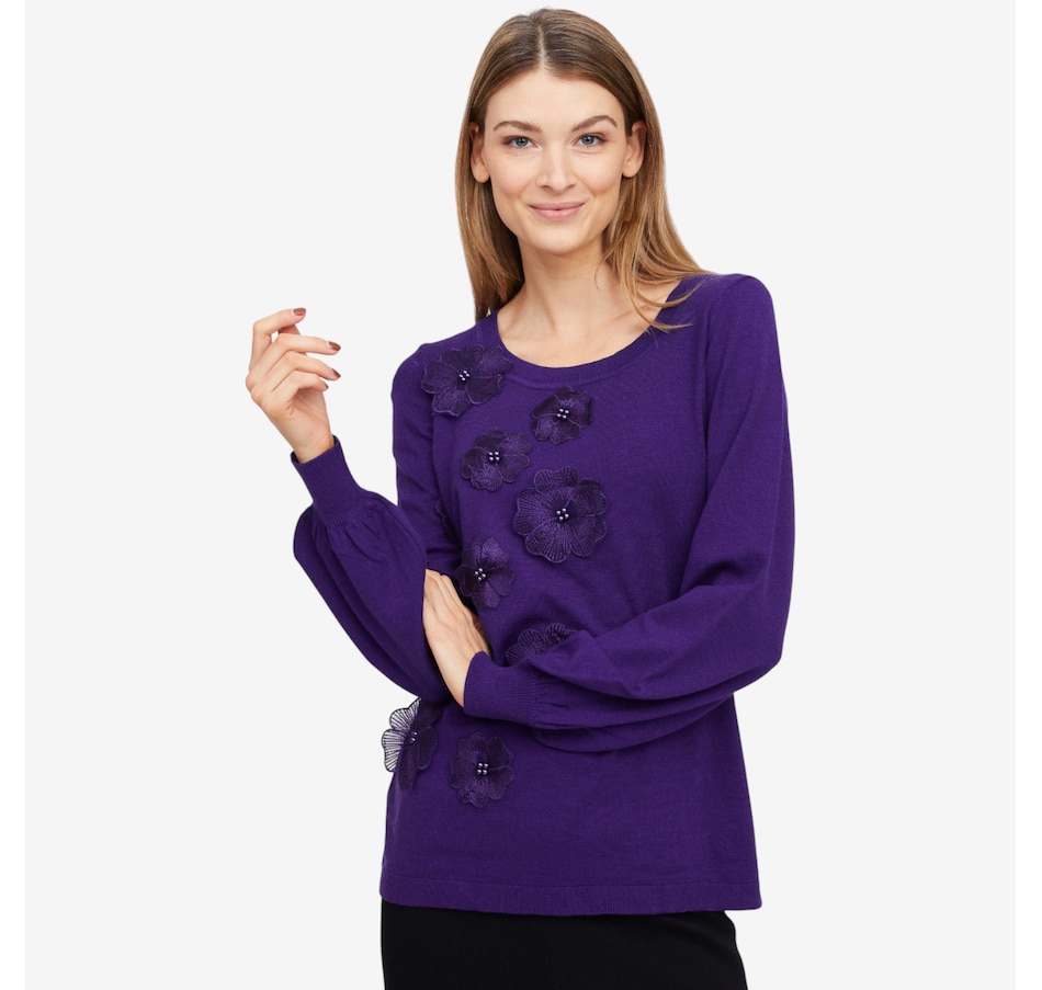 Image 101993_ALTMORE5.jpg, Product 101-993 / Price $34.88, Nina Leonard Balloon Sleeve Sweater with 3D Floral Design from Nina Leonard on TSC.ca's Fashion department