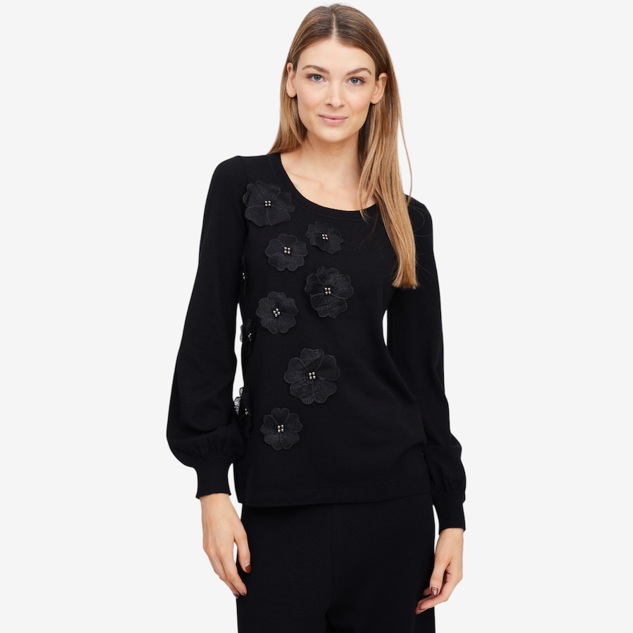 Image 101993_BLK.jpg, Product 101-993 / Price $34.88, Nina Leonard Balloon Sleeve Sweater with 3D Floral Design from Nina Leonard on TSC.ca's Fashion department