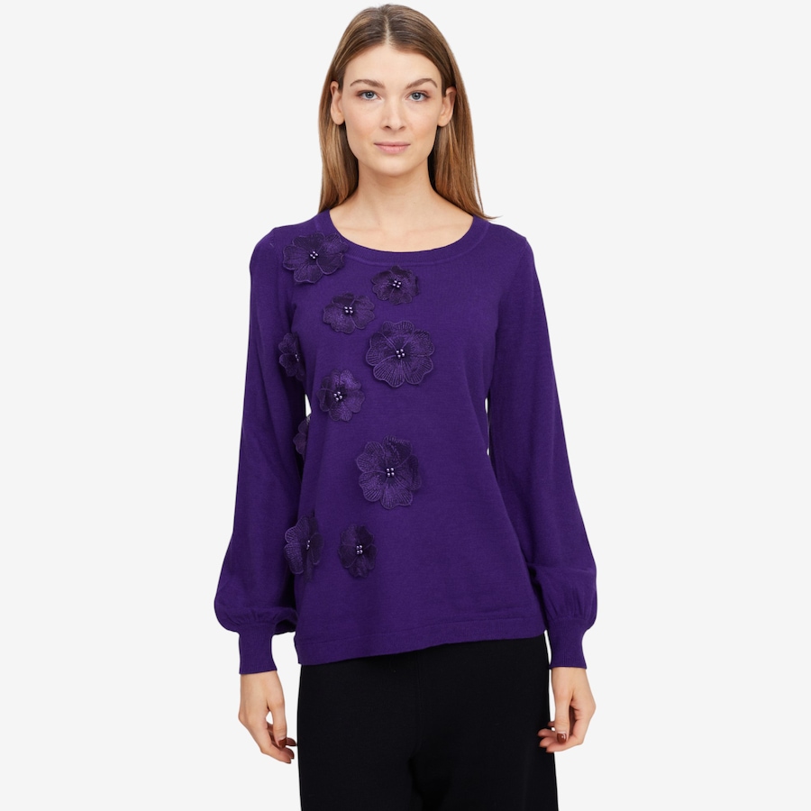 Image 101993_VIOIO.jpg, Product 101-993 / Price $34.88, Nina Leonard Balloon Sleeve Sweater with 3D Floral Design from Nina Leonard on TSC.ca's Fashion department