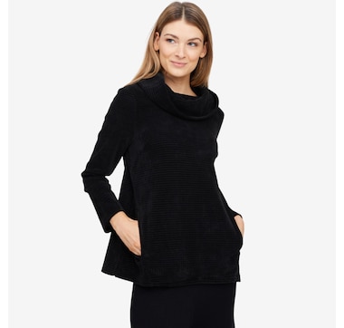 Nina Leonard Cowl Neck Chenille Sweater Tunic with Side Slits