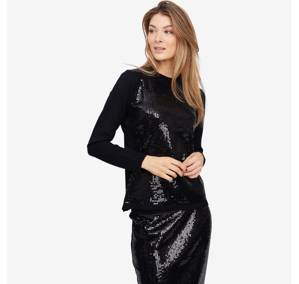 Image 101995_BLK.jpg, Product 101-995 / Price $79.99, Nina Leonard Mock Neck Sweater with Sequin Overlay from Nina Leonard on TSC.ca's Fashion department