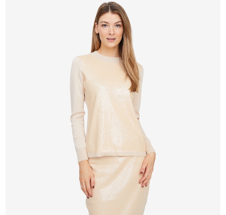 Image 101995_SDCSL.jpg, Product 101-995 / Price $79.99, Nina Leonard Mock Neck Sweater with Sequin Overlay from Nina Leonard on TSC.ca's Fashion department