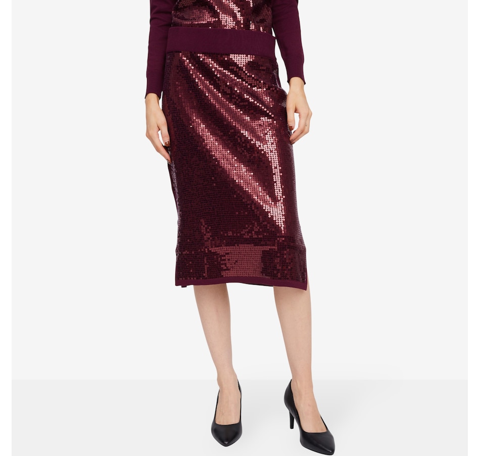 Image 101996_DWINE.jpg, Product 101-996 / Price $69.99, Nina Leonard Sequin Sweater Knit Skirt from Nina Leonard on TSC.ca's Fashion department