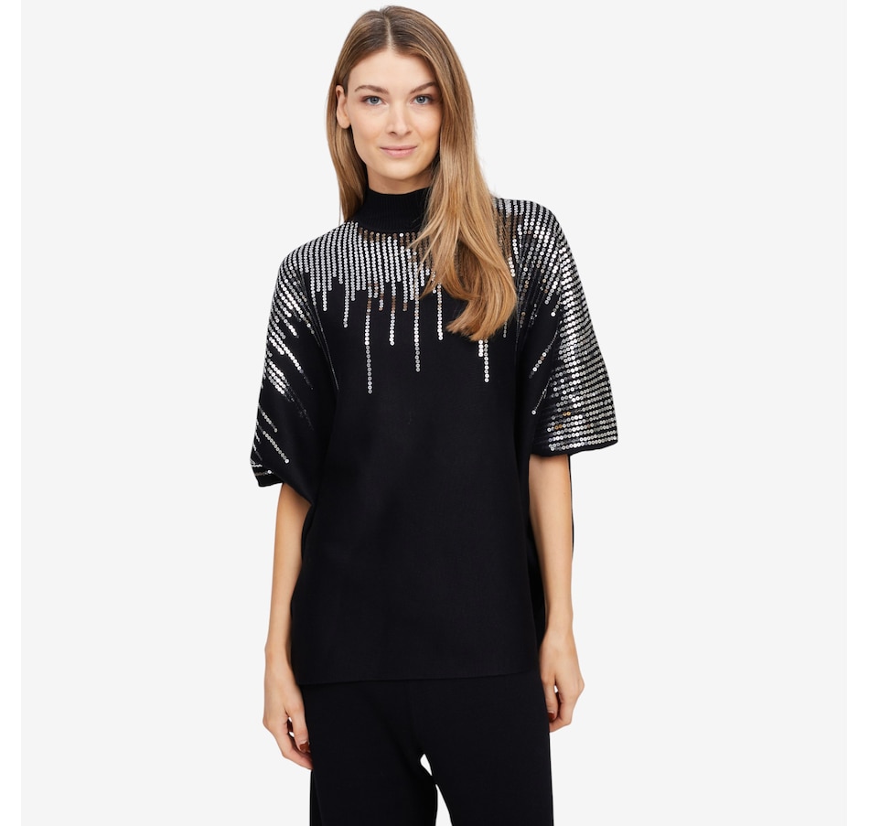 Image 101998_BLK.jpg, Product 101-998 / Price $69.99, Nina Leonard Oversized Mock Neck Boxy Sweater with Sequin Detail from Nina Leonard on TSC.ca's Fashion department