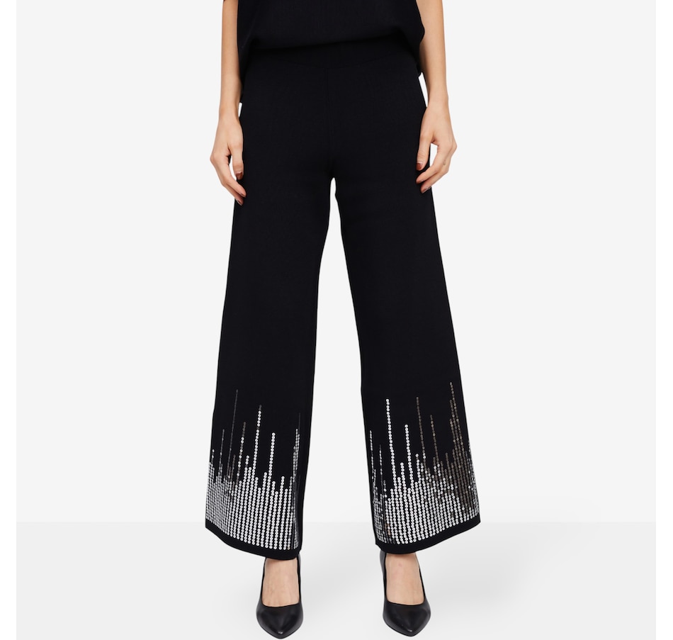 Image 101999_BLK.jpg, Product 101-999 / Price $79.99, Nina Leonard Wide Leg Pant with Sequin Detail from Nina Leonard on TSC.ca's Fashion department