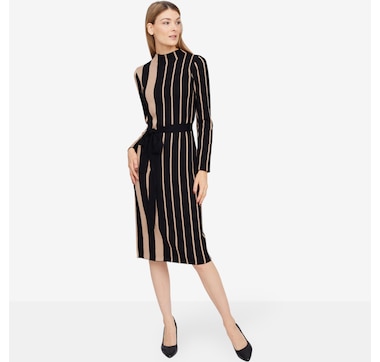 Nina Leonard Mixed Stripe Jacquard Sweater Dress