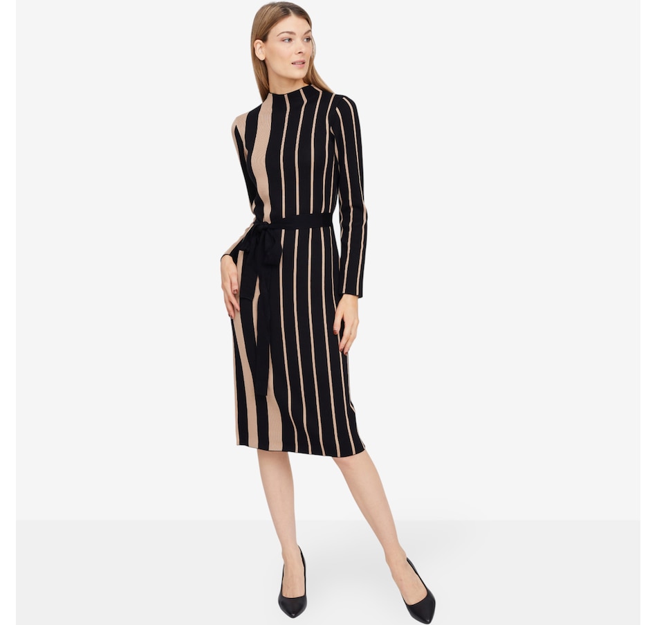 Image 102001_BKN.jpg, Product 102-001 / Price $89.99, Nina Leonard Mixed Stripe Jacquard Sweater Dress from Nina Leonard on TSC.ca's Fashion department