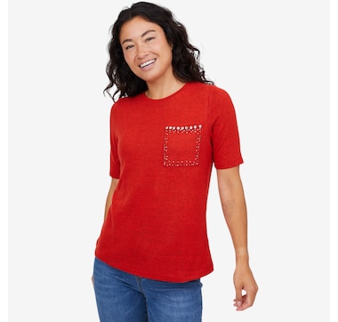 Diane Gilman Embellished Short Sleeve Top