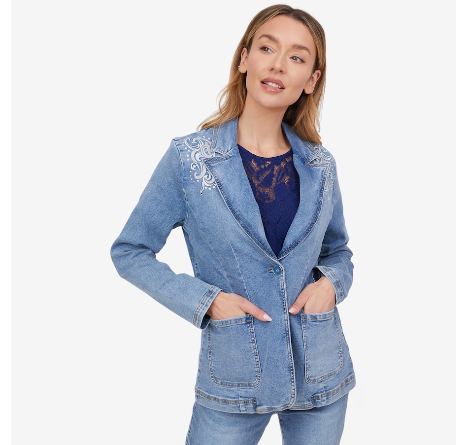 Image 102044_CHA.jpg, Product 102-044 / Price $59.33, Diane Gilman Embellished New Classic Stretch Denim Blazer from DG2 by Diane Gilman on TSC.ca's Fashion department