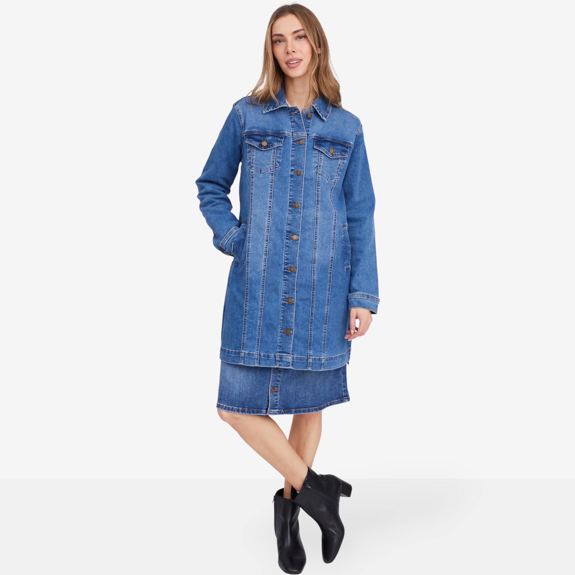 Diane Gilman New Classic Stretch Longline Denim Car Coat - TSC.ca
