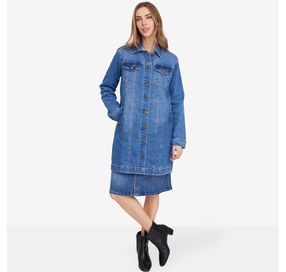 Image 102053_ALTMORE6.jpg, Product 102-053 / Price $149.90, Diane Gilman New Classic Stretch Longline Denim Car Coat from DG2 by Diane Gilman on TSC.ca's Fashion department