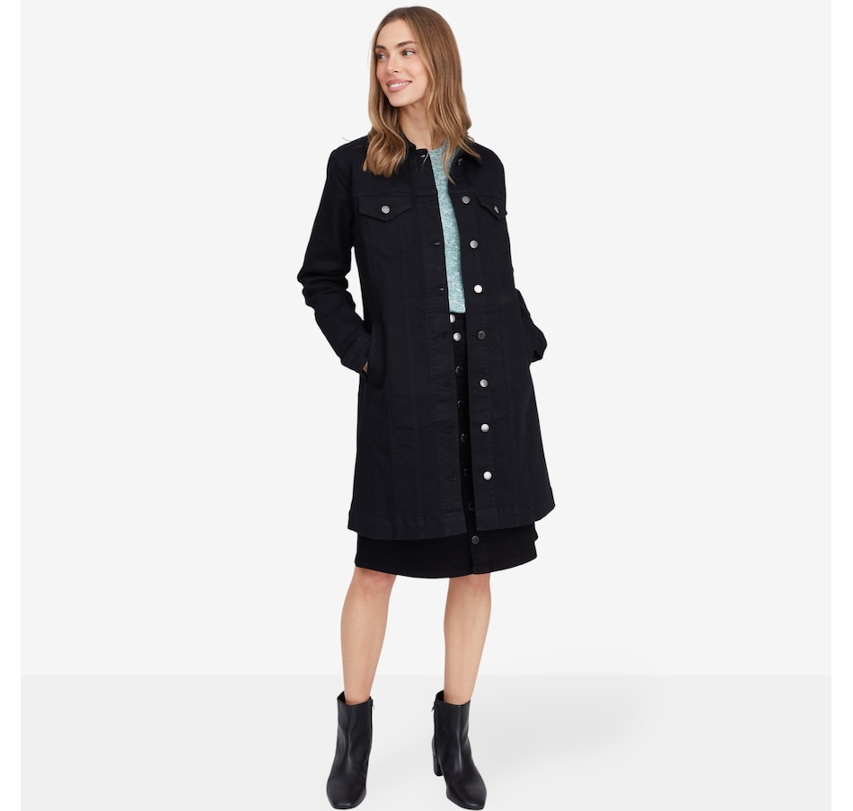 Image 102053_BLK.jpg, Product 102-053 / Price $149.90, Diane Gilman New Classic Stretch Longline Denim Car Coat from DG2 by Diane Gilman on TSC.ca's Fashion department