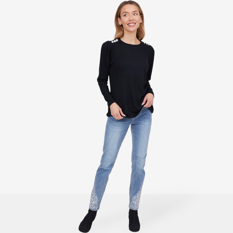 Image 102055_ALTMORE3.jpg, Product 102-055 / Price $44.88, Diane Gilman Crystal Button Crew Neck Top from DG2 by Diane Gilman on TSC.ca's Fashion department