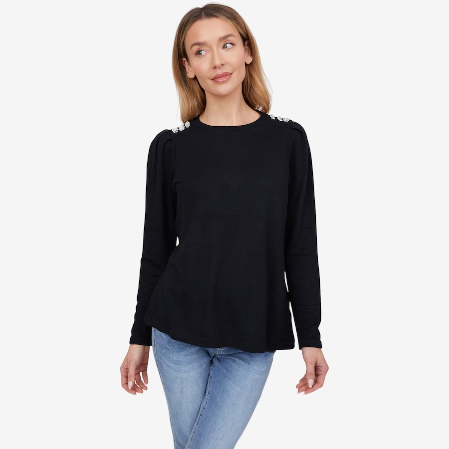 Image 102055_BLK.jpg, Product 102-055 / Price $44.88, Diane Gilman Crystal Button Crew Neck Top from DG2 by Diane Gilman on TSC.ca's Fashion department