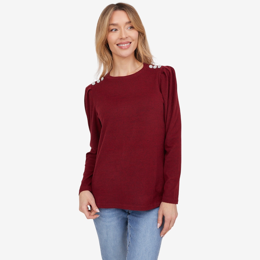 Image 102055_CNBT.jpg, Product 102-055 / Price $44.88, Diane Gilman Crystal Button Crew Neck Top from DG2 by Diane Gilman on TSC.ca's Fashion department