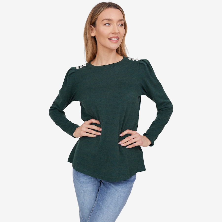 Image 102055_FORS.jpg, Product 102-055 / Price $44.88, Diane Gilman Crystal Button Crew Neck Top from DG2 by Diane Gilman on TSC.ca's Fashion department