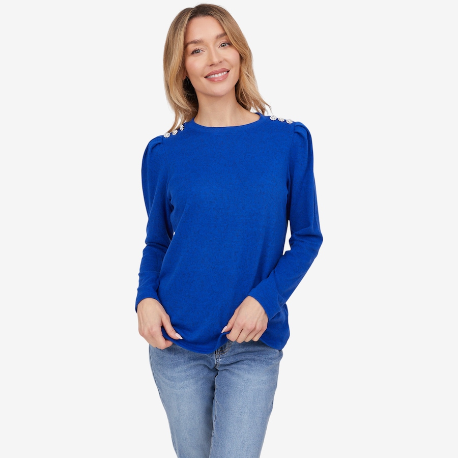 Image 102055_SAP.jpg, Product 102-055 / Price $44.88, Diane Gilman Crystal Button Crew Neck Top from DG2 by Diane Gilman on TSC.ca's Fashion department