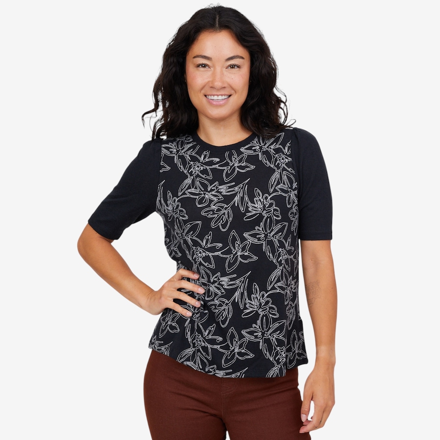 Image 102057_BLK.jpg, Product 102-057 / Price $29.33, Diane Gilman Embroidered Puff Sleeve Top from DG2 by Diane Gilman on TSC.ca's Fashion department