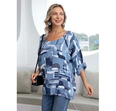 Orange Fashion Village Abstract Short Sleeve Top