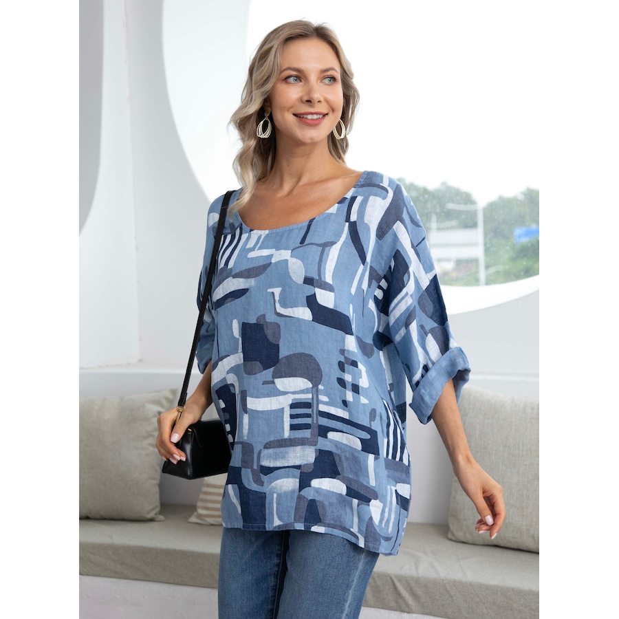 Image 102063_BLU.jpg, Product 102-063 / Price $29.33, Orange Fashion Village Abstract Short Sleeve Top from Orange Fashion Village on TSC.ca's Fashion department