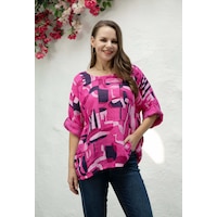 Orange Fashion Village Abstract Short Sleeve Top