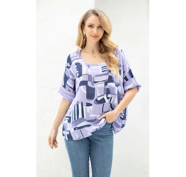 Orange Fashion Village Abstract Short Sleeve Top
