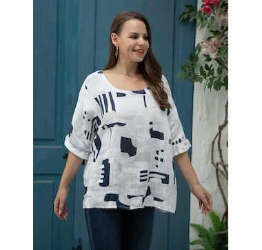 Orange Fashion Village Abstract Short Sleeve Top